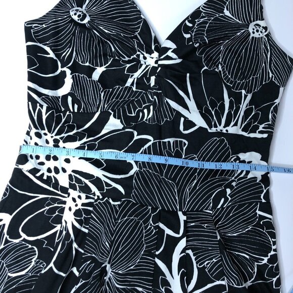 CATHERINE STEWART Black & White Floral A-line Flirty Summer Cocktail Party Dress - Picture 14 of 15